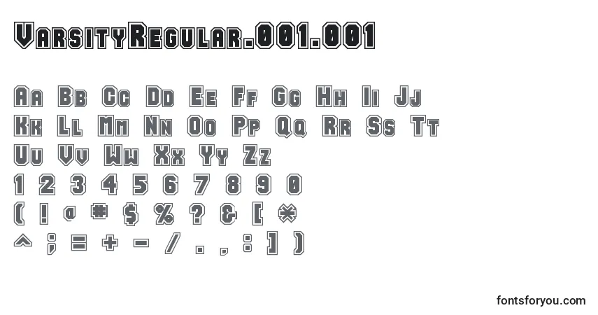A fonte VarsityRegular.001.001 – alfabeto, números, caracteres especiais