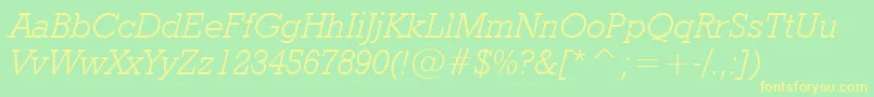 フォントGeometricSlabserif712LightItalicBt – 黄色の文字が緑の背景にあります