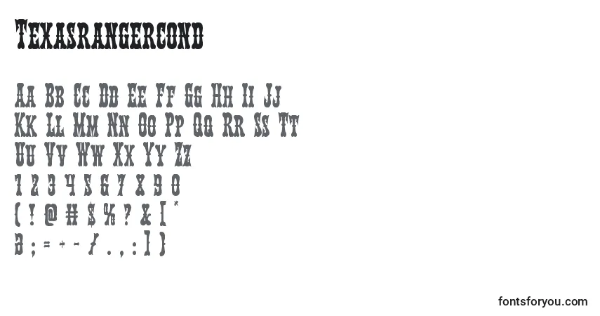 Czcionka Texasrangercond – alfabet, cyfry, specjalne znaki