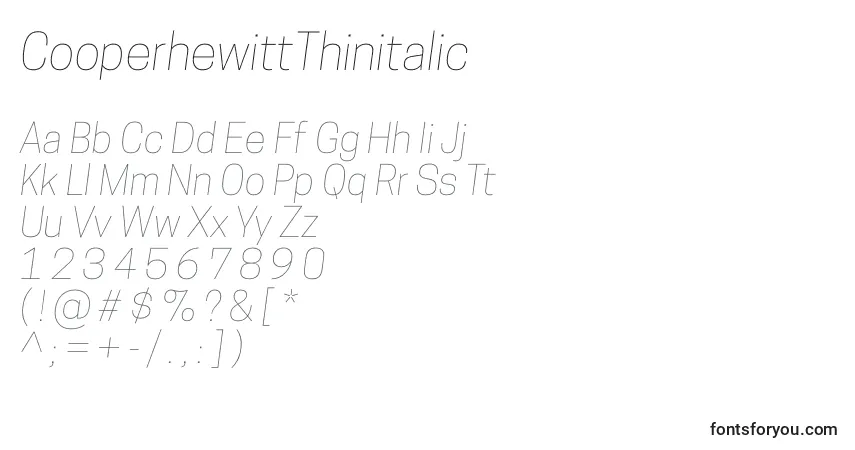 A fonte CooperhewittThinitalic – alfabeto, números, caracteres especiais