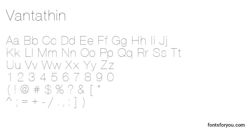 A fonte Vantathin – alfabeto, números, caracteres especiais