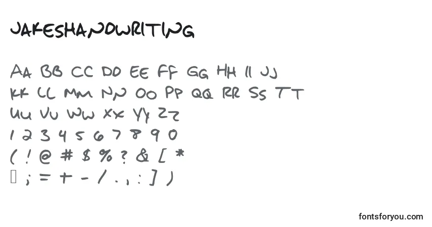 Czcionka Jakeshandwriting – alfabet, cyfry, specjalne znaki