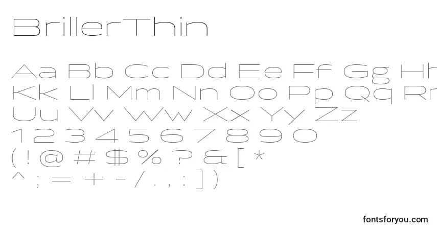 Шрифт BrillerThin – алфавит, цифры, специальные символы