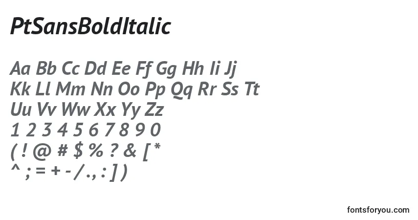 A fonte PtSansBoldItalic – alfabeto, números, caracteres especiais