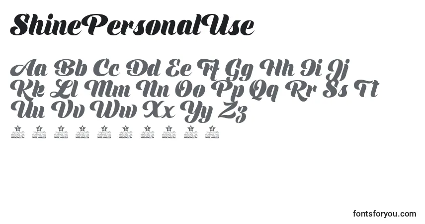 Schriftart ShinePersonalUse – Alphabet, Zahlen, spezielle Symbole