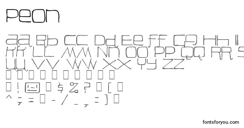 A fonte Peon – alfabeto, números, caracteres especiais