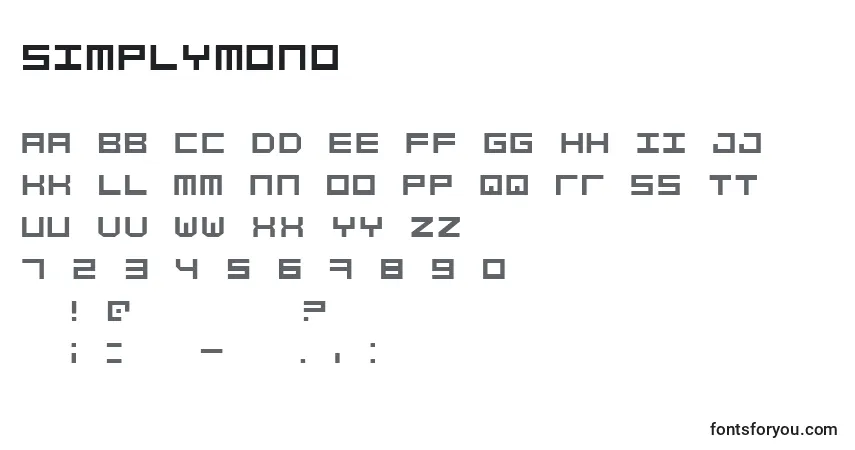 A fonte SimplyMono – alfabeto, números, caracteres especiais