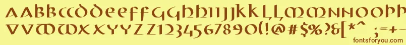 フォントElectrunciale – 茶色の文字が黄色の背景にあります。