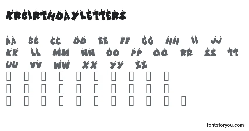 A fonte KrBirthdayLetters – alfabeto, números, caracteres especiais