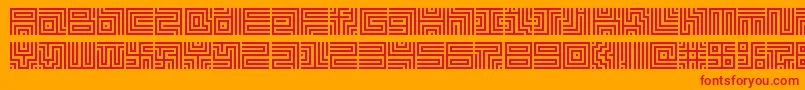 Lavirint-Schriftart – Rote Schriften auf orangefarbenem Hintergrund