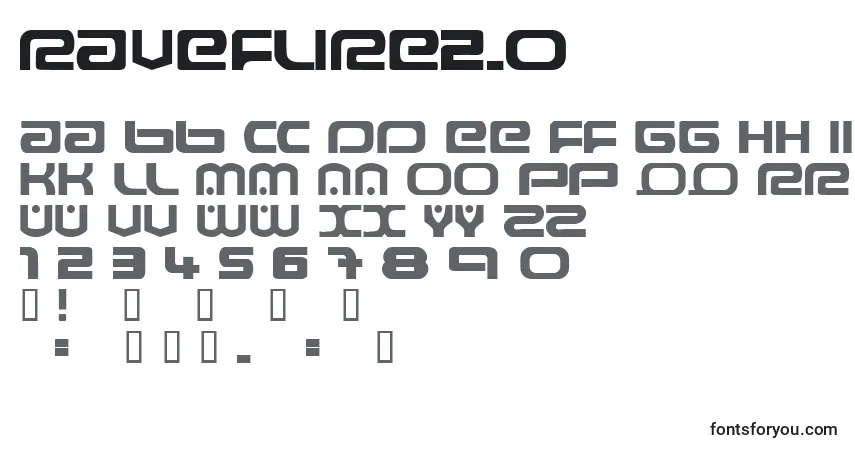 Czcionka Raveflire2.0 – alfabet, cyfry, specjalne znaki