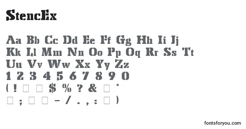StencEx-fontti – aakkoset, numerot, erikoismerkit