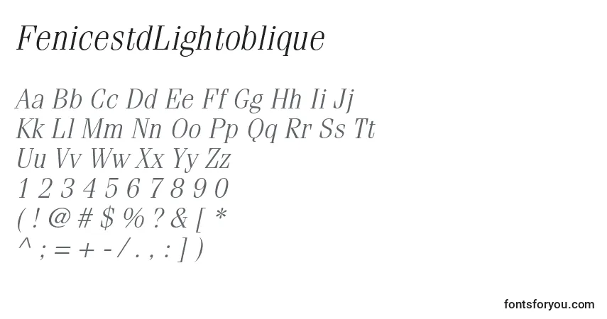Czcionka FenicestdLightoblique – alfabet, cyfry, specjalne znaki