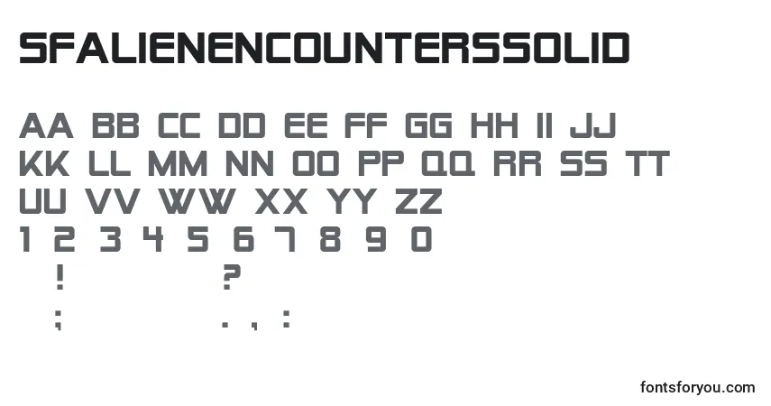 A fonte SfAlienEncountersSolid – alfabeto, números, caracteres especiais
