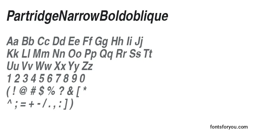 PartridgeNarrowBoldoblique-fontti – aakkoset, numerot, erikoismerkit