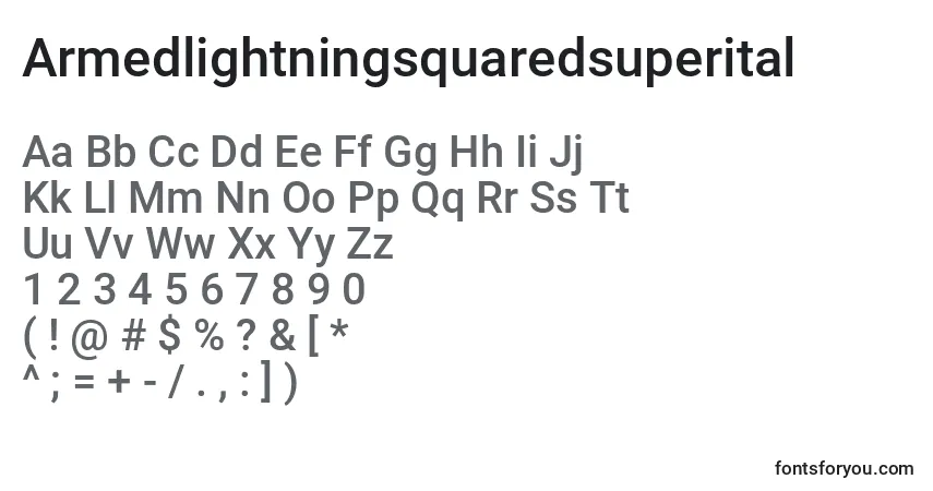 Armedlightningsquaredsuperital-fontti – aakkoset, numerot, erikoismerkit