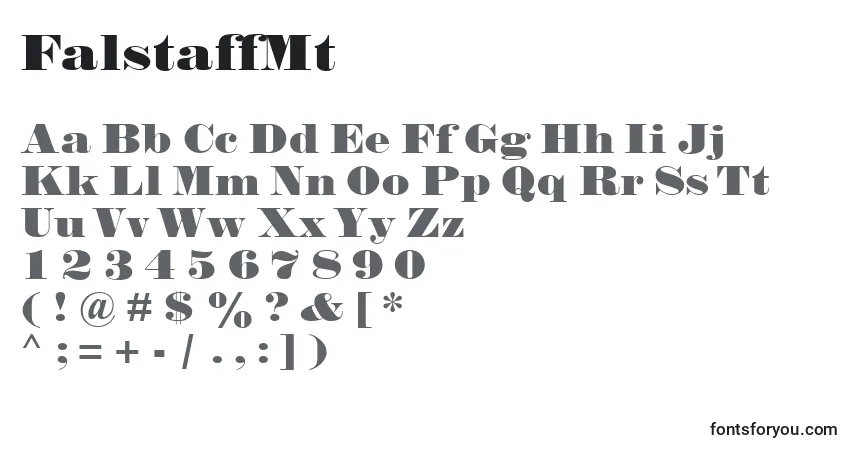 Czcionka FalstaffMt – alfabet, cyfry, specjalne znaki