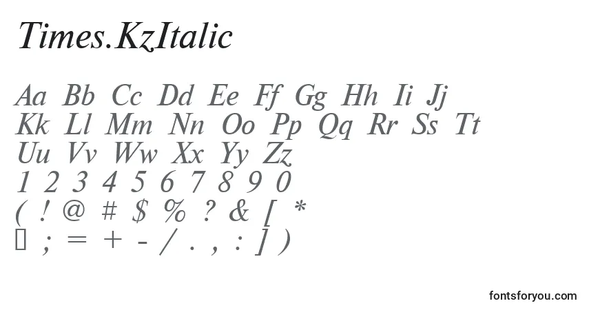 Czcionka Times.KzItalic – alfabet, cyfry, specjalne znaki