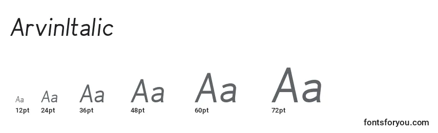 Размеры шрифта ArvinItalic