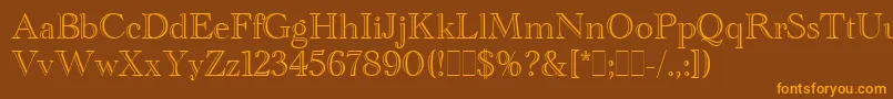AcademyEngraved Font – Orange Fonts on Brown Background