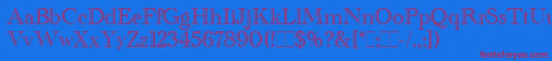 AcademyEngraved Font – Red Fonts on Blue Background