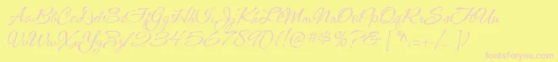 CacShishoniBrush-Schriftart – Rosa Schriften auf gelbem Hintergrund