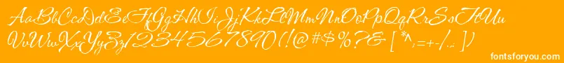 CacShishoniBrush-Schriftart – Weiße Schriften auf orangefarbenem Hintergrund