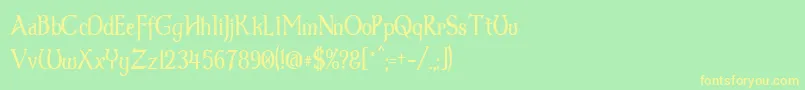 フォントDum3thin – 黄色の文字が緑の背景にあります