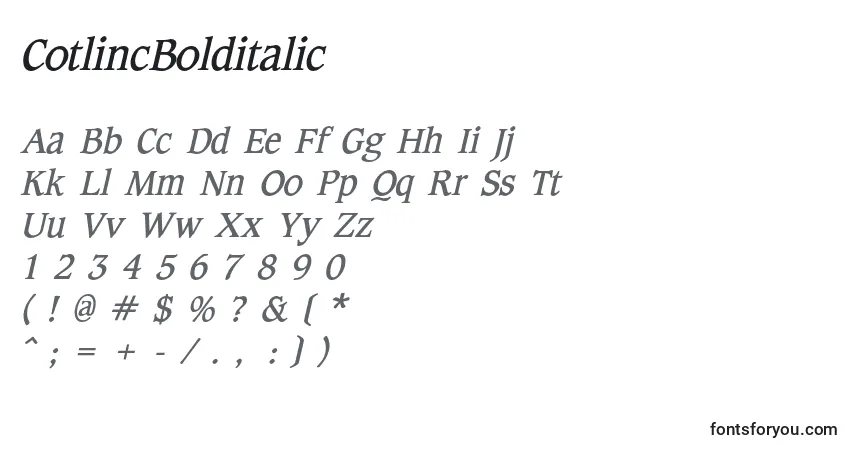 A fonte CotlincBolditalic – alfabeto, números, caracteres especiais