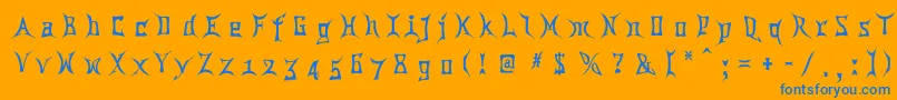 Chinatwn-Schriftart – Blaue Schriften auf orangefarbenem Hintergrund