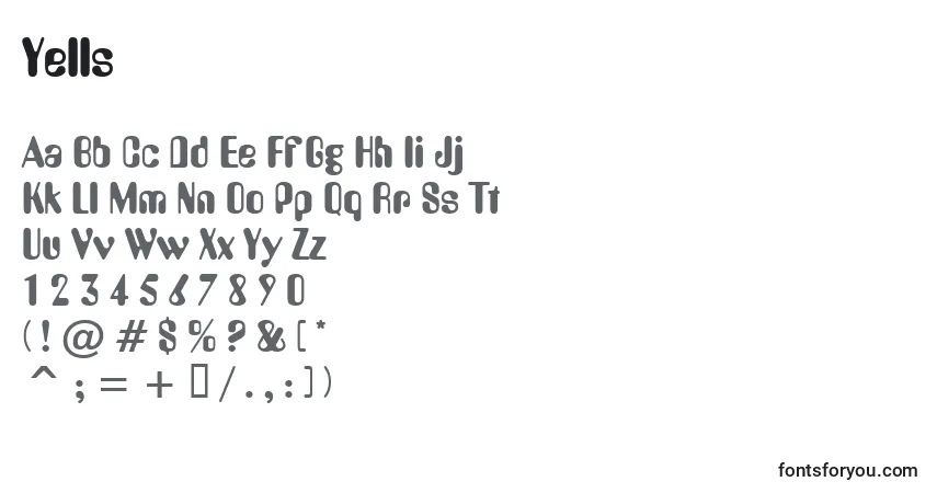 Schriftart Yells – Alphabet, Zahlen, spezielle Symbole