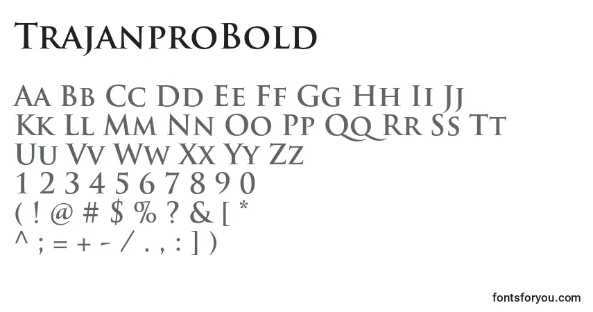 A fonte TrajanproBold – alfabeto, números, caracteres especiais