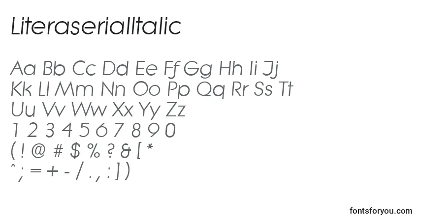 LiteraserialItalic-fontti – aakkoset, numerot, erikoismerkit
