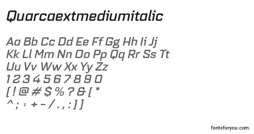 Schriftart Quarcaextmediumitalic – Alphabet, Zahlen, spezielle Symbole