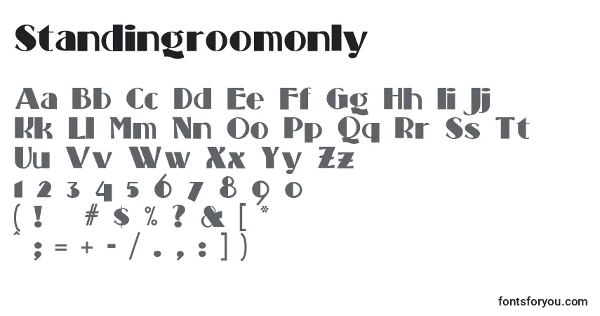 Standingroomonly-fontti – aakkoset, numerot, erikoismerkit