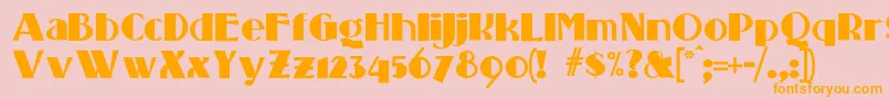 フォントStandingroomonly – オレンジの文字がピンクの背景にあります。