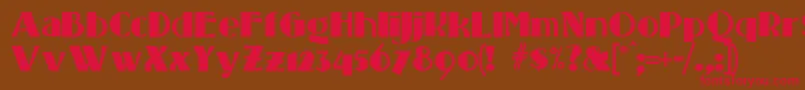 フォントStandingroomonly – 赤い文字が茶色の背景にあります。