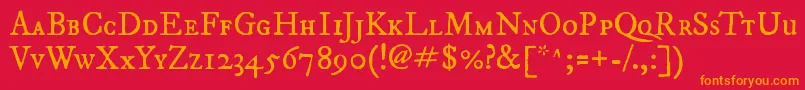 フォントImfepisc28p – 赤い背景にオレンジの文字