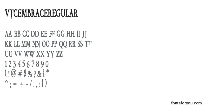 A fonte VtcEmbraceRegular – alfabeto, números, caracteres especiais