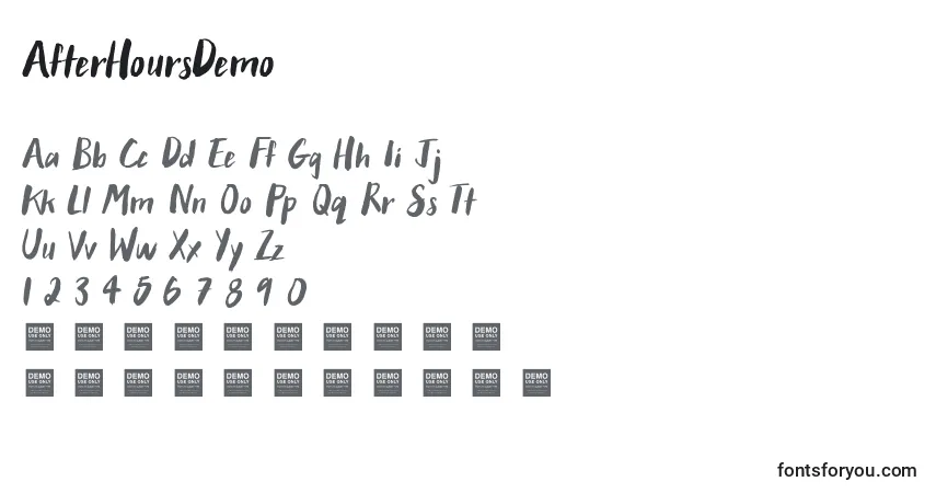 Czcionka AfterHoursDemo – alfabet, cyfry, specjalne znaki
