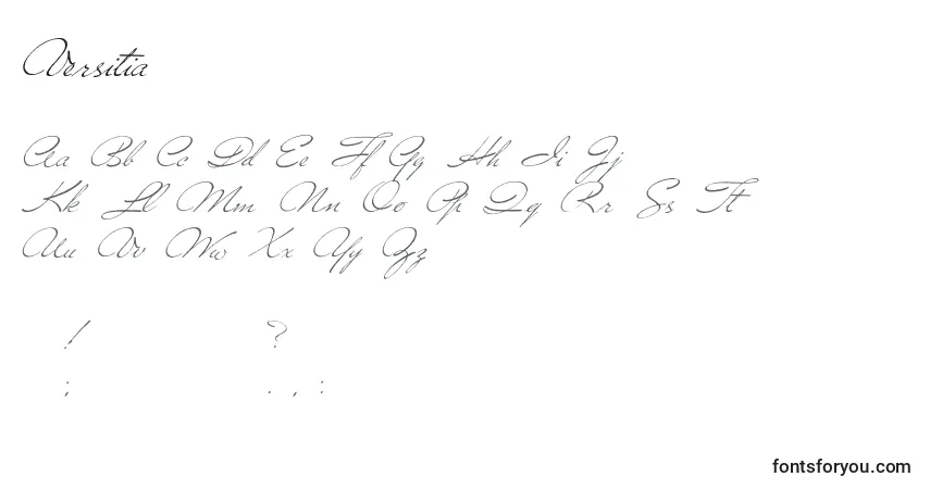 Schriftart Versitia (75087) – Alphabet, Zahlen, spezielle Symbole