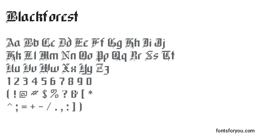 Schriftart Blackforest – Alphabet, Zahlen, spezielle Symbole