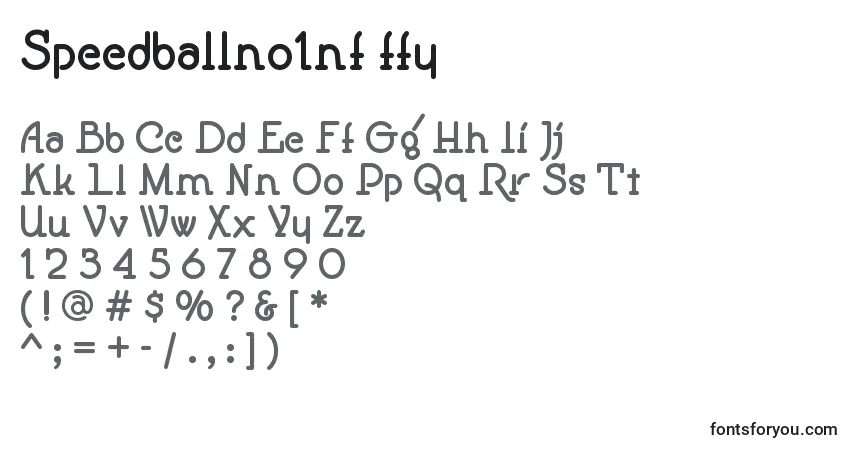 A fonte Speedballno1nf ffy – alfabeto, números, caracteres especiais