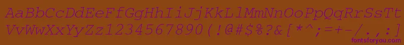Fonte CouriercttOblique – fontes roxas em um fundo marrom