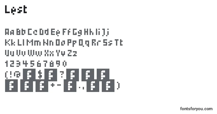Czcionka Lest – alfabet, cyfry, specjalne znaki