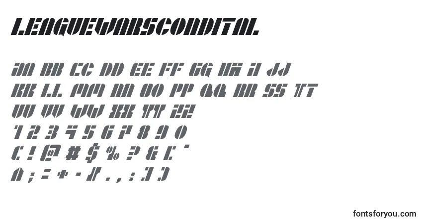 Schriftart Leaguewarscondital – Alphabet, Zahlen, spezielle Symbole