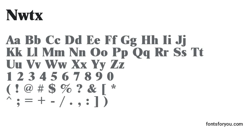 Czcionka Nwtx – alfabet, cyfry, specjalne znaki