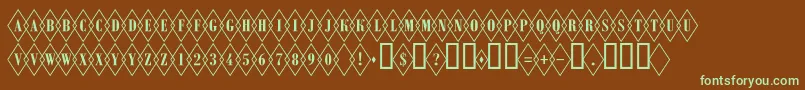 フォントARombyotlovl – 緑色の文字が茶色の背景にあります。