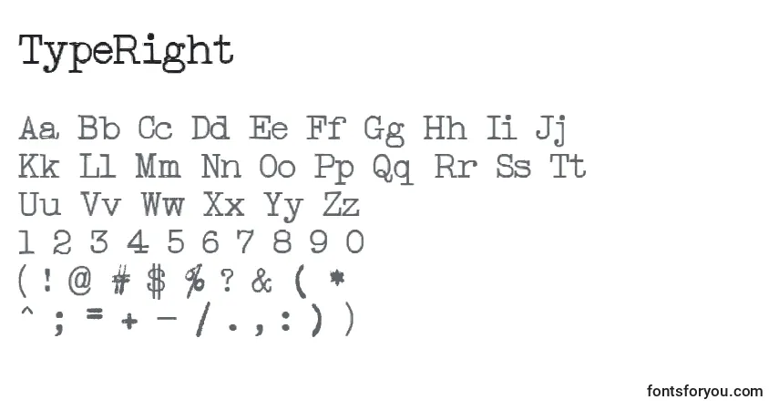 Schriftart TypeRight – Alphabet, Zahlen, spezielle Symbole