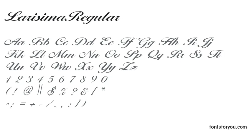 A fonte LarisimaRegular – alfabeto, números, caracteres especiais